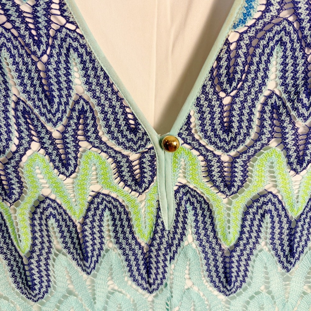 Lilly Pulitzer Dress S Blue Green Chevron Crochet Lace Maxi 3/4 Sleeve V-Neck - Picture 4 of 8